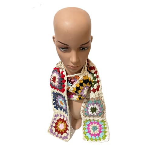 Women Granny Square Warp Cable 100% Handmade Knit Mixed Color Long Scarf4