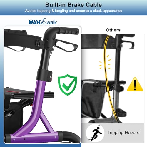 Image of MAXWALK Walkers for Seniors, Foldable Rollator Walker with Seat & Backrest | 12 inch Large All-Terrain Rubber Wheels, Height Adjustable, Aluminum Frame, Cup Holder, Elderly Walking Aid, Easy Assembly