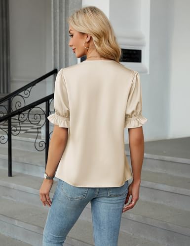 BMJL Womens Blouses Dressy Casual Satin V Neck Short Sleeve Shirts Business Casual Tops for Women 5
