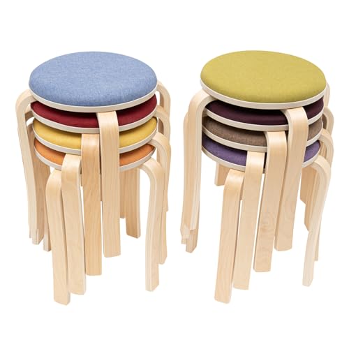 ILWorkTLs 8 Pcs Classroom Stools,Round Upholstered Wood Stool,Backless Stackable Stools for Kitchen Garden Class Room Home