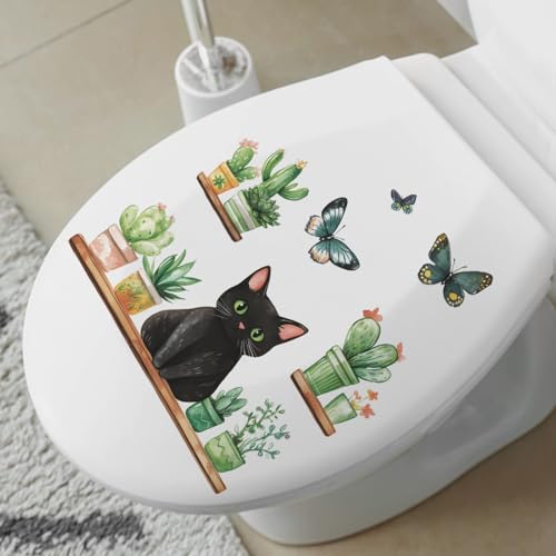 Vinilo Decorativo Gato Negro con Cactus y Mariposas miniatura 5