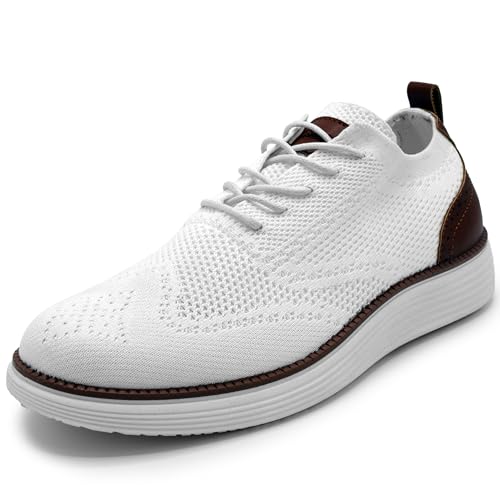 Image of AKADEMIKS Mens Olney Wingtip Knit Oxford, Sleek Breathable Dress Shoes White, Size 11