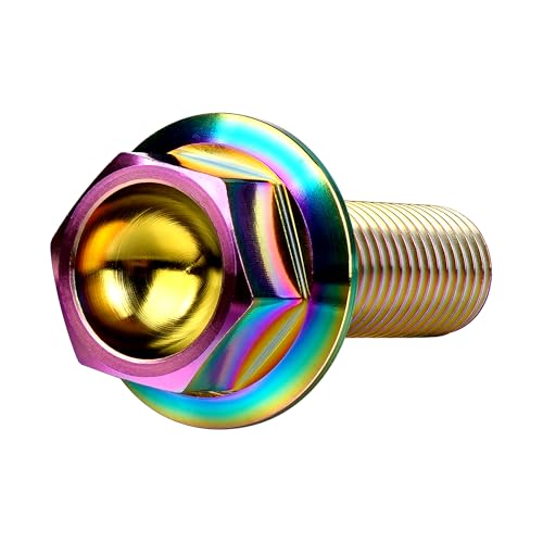 Image of Ti Screws M10 x 20 25 30 35 40 45 50 55 60 65 70 75 80 90 100mm 1.25 Pitch Titanium Flange Hex Bolt Pack of 4 (Rainbow, M10x30mm)