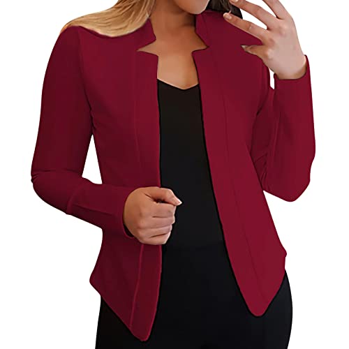 Générique Blazer Femme Élégant Manches Longues Slim Fit OL Bureau Affaires Veste De Costume Revers Devant Ouvert Manteau Cardigan Blouson Jacket Costume De Travail Couleur Unie