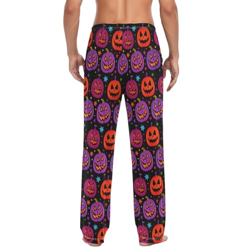 Men’s Halloween Purple Pumpkins Pajama Pants with Pockets, Comfortable Lounge Sleep Bottoms#6152