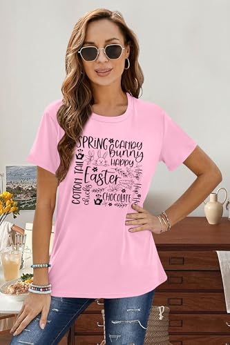 Image of Women Happy Easter T Shirt Bunny Rabbit Graphic T-Shirt Funny Letter Printed Shirts Short Sleeve Tops