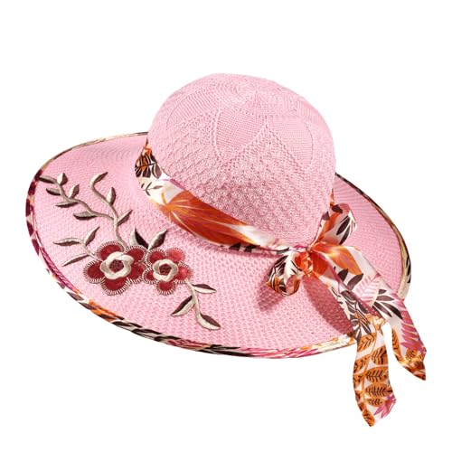 Women's Straw Hat Summer Fashion Wide Brimmed Big Seaside Sun Beach Sun Protection and UV Protection Hat (US, Numeric, 6 7/8, 7 1/4, Pink)