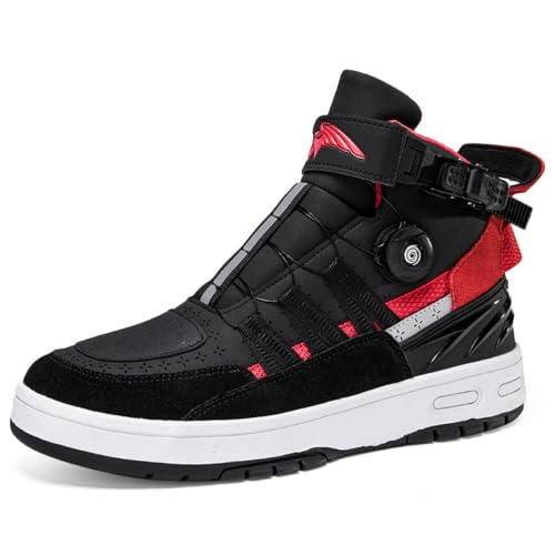 TvzsiY Zapatos de Moto para Hombre y Mujer Zapatillas de Motocicleta Protección Resistentes y Cómodos Botas de Moto Reforzados Protección,Rojo,46 EU