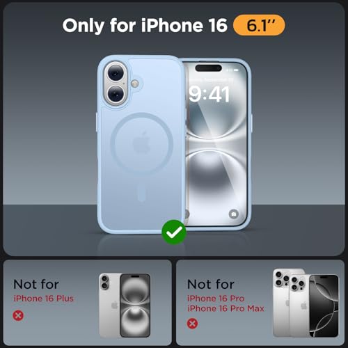 Image of Miracase Magnetic Series for iPhone 16 Case [Compatible with MagSafe] Military-Grade Protection, Anti-Fingerprint, Slim Phone Case for iPhone 16 6.1 inch - Light Blue
