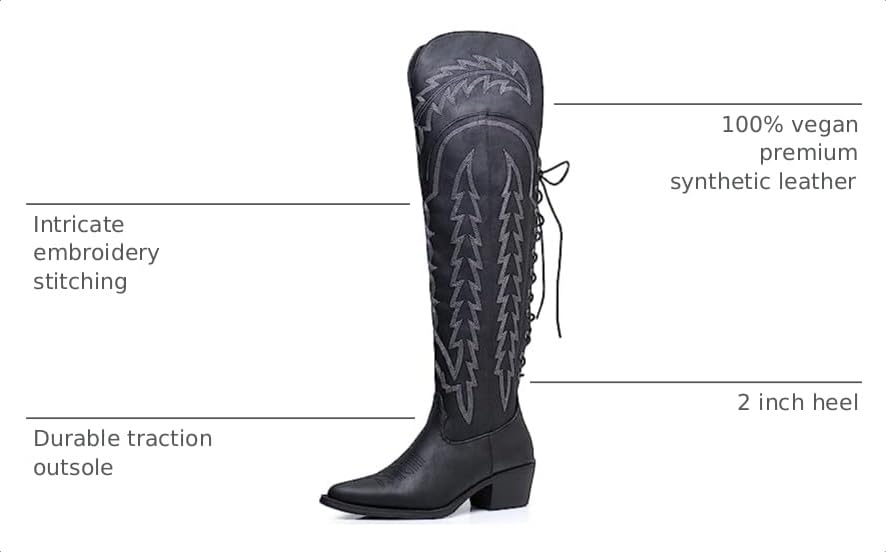 Image of GLOBALWIN Women's Cowboy Western Fashion Over The Knee Thigh High Cowgirl Boots Low Heel