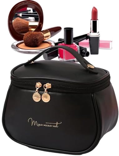 Image of ARLICORPING Large Capacity Cosmetic Bag, Women's Makeup Travel Bag Portable Leather Bag (Black (Medium)), 11 Centimeters