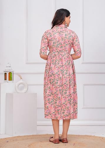 Image of Maternity Feeding Anarkali Kurti Dress for Women | Cotton Nursing Kurta with Both Side Zippers | Pregnancy & Nursing Wear | Comfortable Ethnic