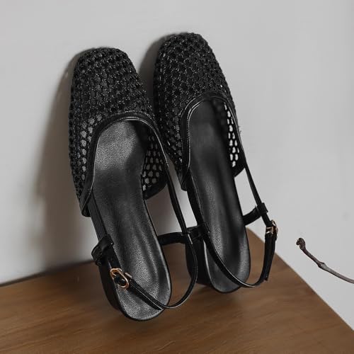 Image of MICIFA slingback flats for women, Round Toe Low heel Sandals Fashion Splicing Dress Shoes for Women