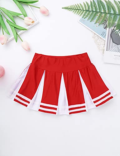 Moily Big Girls Classic Cheerleading Team Uniform High Neck Crop Top With Pleated Boxer Skirts Rooter Stage Suit Red&White 5-6 Years #TOP5