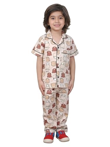 Image of POLKA TOTS 100% Pure Cotton Half Sleeve Night Suit for Kids, Girls & Boys | Cotton Pyjama Set | Unisex Night Dress for Children | Night Suit for Girls |Sleepwear for Kids | Winter Night Dress for Boys