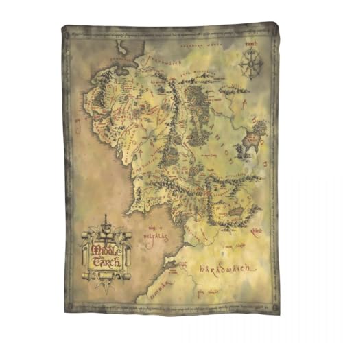 Vintage Flannel Throw Blanket Middle Earth Map Home Decorative Warm Cozy Soft Blanket for Couch Sofa Bed 60x80 inches