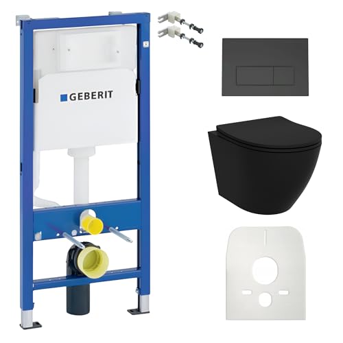 Lavita Duofix Basic voorwandelement + wandtoilet Brava zwart randloos + wc-bril met softclose +...