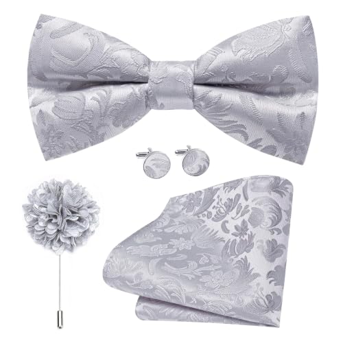 Image of Dubulle Mens Paisley Striped Bowtie Set Pre-tied Bowtie for Men and Pocket Square Set Wedding Business