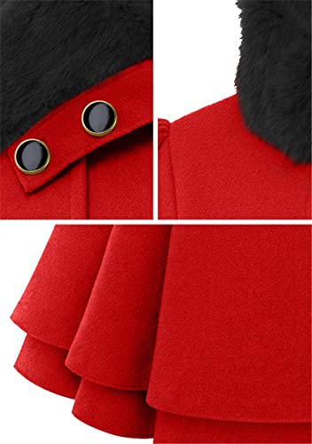 YMING Womens Lapel Faux Fur Collar Jacket Double Breasted Wool Blend Trench Coat Midi Swing Peacoats with Belt3