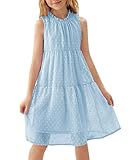 Danna Belle Girl Dress Summer Swiss Dots Chiffon Sleeveless Casual Dresses 5-12Y Light Blue