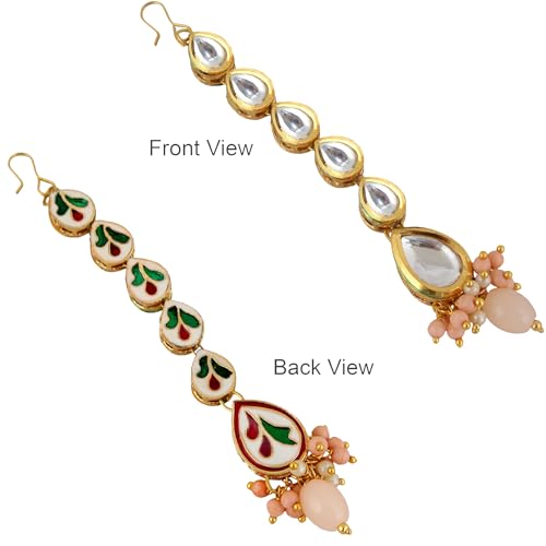 Image of Lucky Jewellery Meenakari 18k Gold Plated Tika Earring Combo Uncut Big Faux Kundan Choker Necklace set