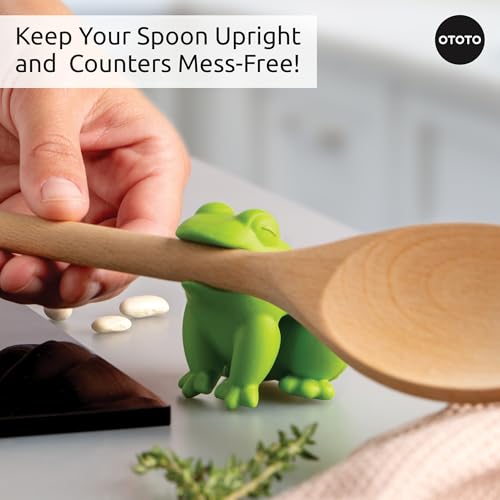Image of OTOTO New HopTop Frog Spoon Holder for Stove Top - Spoon Rest for Stove Top and Steam Releaser, Cute Kitchen Accessories, Cooking, Cool Gadgets, Fun Kitchen Gifts, White Elephant Gifts