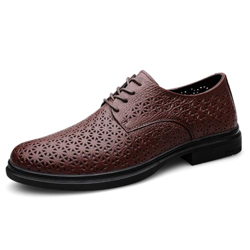 Men's Genuine Top - Grain Leather Breathable Slip - On Oxford Dress Shoes, Ideal for Business Meetings, Formal Events and Daily Office Wear Brown Black
