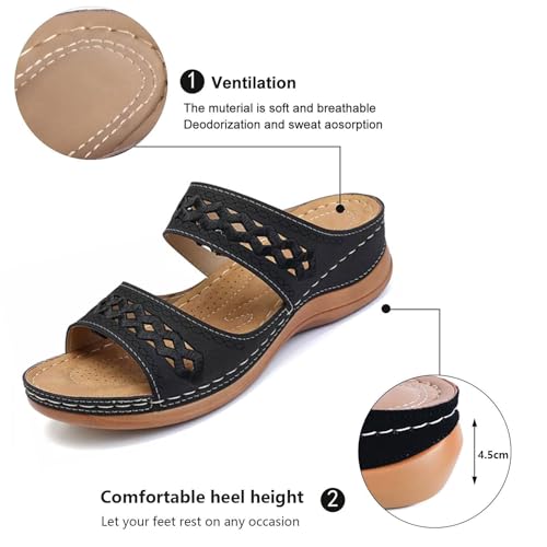 Womens Sandals Dressy Casual Comfortable with Arch Support,Peep Toe Platform Sandals Shoes Womens Orthotic Platform Loop Hollow Wedges Flip Flops Casual Comfy Walking Shoes2