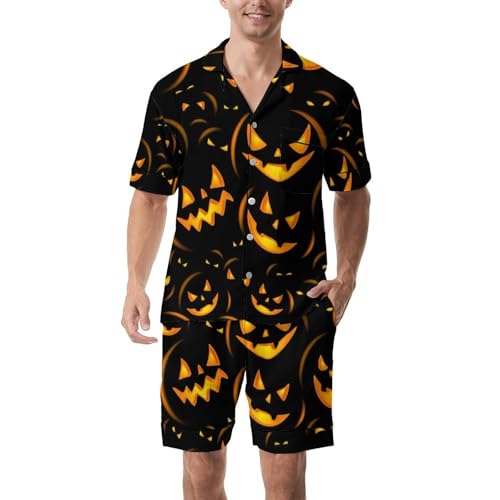 Men Short Sleeve Pajama Set 2 Piece Pjs Button Down Shirts Sleepwear Outfits Lightweight Loungewear Pyjama Gift for Men