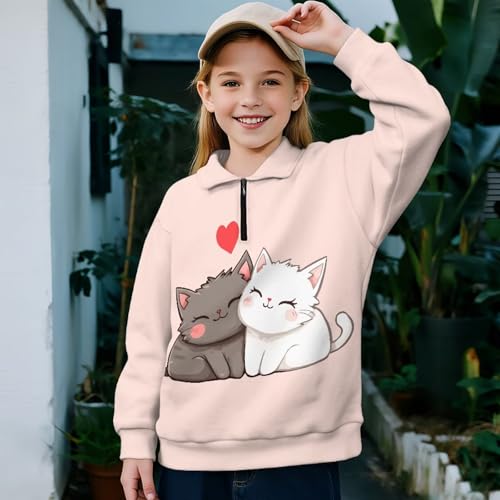 AFPANQZ Girls 1/4 Zip Collar Sweatshirts Casual Long Sleeve Pullover Tops Autumn Sweater for 5-14 Years Teen Girls4