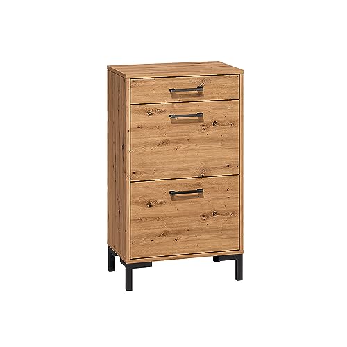 Lomadox Schuhschrank mit 2 Klappen und 1 Schublade, Artisan Eiche Nb., B/H/T ca. 55/94/34 cm