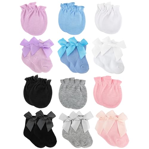 Image of 12 Pack Newborn Baby Mittens and Preemie Socks Set for 0-6 Months Baby Girls Boy,No Scratch Cotton Newborn Baby Essentials