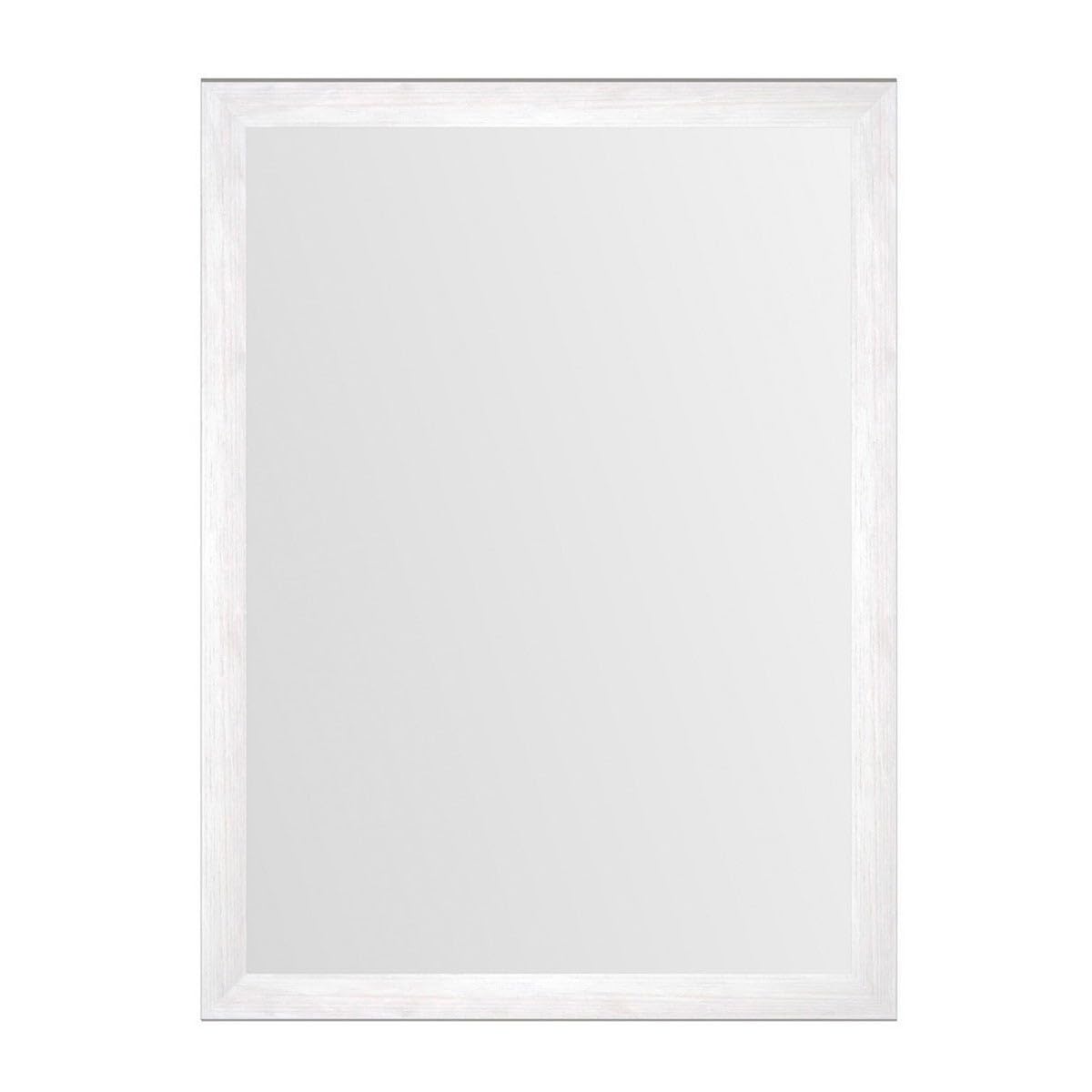Espejo de pared rectangular con marco blanco con vetas de madera de 76x56cm | Espejo con marco de 35 mm de ancho. Ideal para dormitorio o recibidor. Preparado para colgar en horizontal o vertical