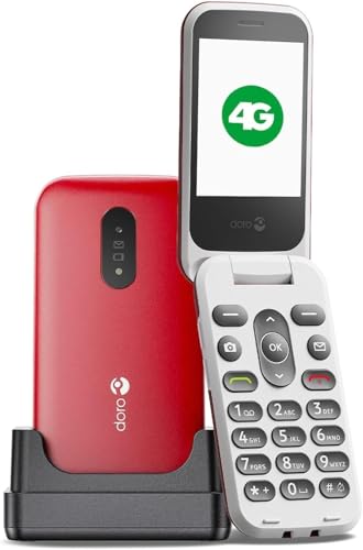 Doro - 2820 - Seniorenhandy - 4G-Klapptelefon ohne Vertrag - Große Tasten mit Sprachausgabe - Kamera - Bluetooth - Notruftaste - Inklusive Ladestation - Rot/Weiß Doro - 2820 - Seniorenhandy - 4G-Klapptelefon ohne Vertrag - Große Tasten mit Sprachausgabe - Kamera - Bluetooth - Notruftaste - Inklusive Ladestation - Rot/Weiß