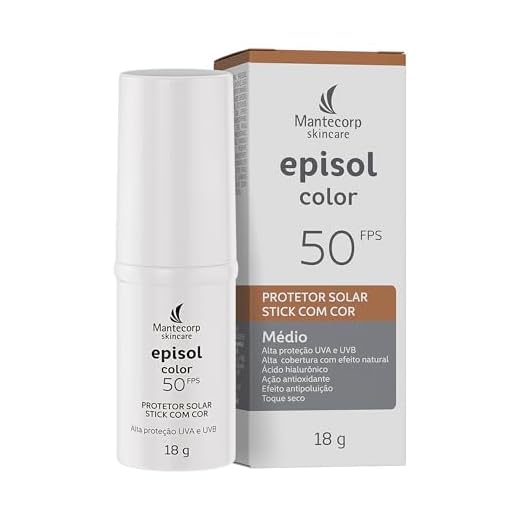 MANTECORP - Protetor Solar Facial Episol Color Stick FPS 50 - Alta Proteção UVA e UVB, Protetor Solar Bastão, Aplicação Fácil - Tom Médio - 16g