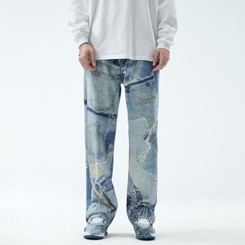 Jeans Pants Trousers Denim Spring and Autumn Men's High Street Splicing Patch Loose Wide Leg Floor2