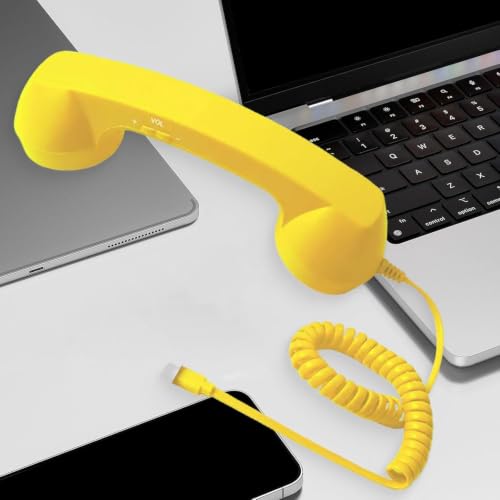 Image of Retro Phone Handset Phone Receiver for Mobile Meetings All Smartphones Black | Corded Telephones | Zoomela (Yellow)