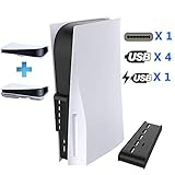 PS5 Gaming Console Hub, 4 USB Port Hub,1 Charging USB Port,1 Type-C Port for PlayStation 5, Super Transfer Speed Charger Splitter Expansion Adapter for Sony PS5 Console
