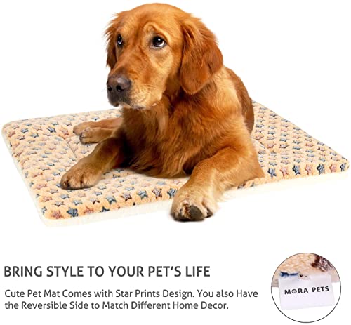Mora Pets Dog Bed Crate Pad Ultra Soft Pet Bed with Cute Star Print Washable Crate Mat for Large Medium Small Dogs Reversible Fleece Dog Crate Kennel Mat Cat Bed Liner 41 x 29 inch Brown - Image 5