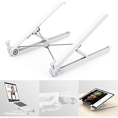 Klearlook Laptop Stand Holder, Foldable Portable Ventilated Adjustable Laptop Riser with Carry Bag,Lightweight Desktop Ergonomic Space-save Notebook Tray Mount for iM ac/Laptop & 11-17" Tablet-White Cover
