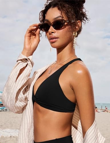 CRZ YOGA Womens V Neck Bikini Tops Twist Front Triangle Sexy Bathing Suit Criss Cross Back Swimsuit Padded4