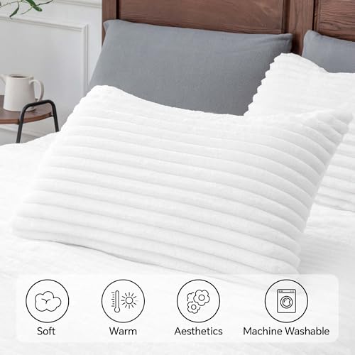 Image of BEDELITE Fleece Oversized Queen Comforter Set -Super Soft & Warm Fluffy Bright White Bedding, Luxury Fuzzy Heavy Bed Set for All Season with 2 Pillow Cases