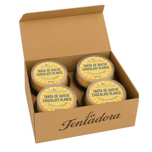 Tarta de Queso de Chocolate Blanco Al Horno La Tentadora | Caja 4 unidades | Cheesecake Textura Cremosa, Elaborada a Mano, Fabricada Una a Una y Envío Refrigerado, Producto Artesanal | 4x250g