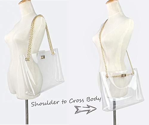 Image of Multifunction Clear Chain Tote with Turn Lock Womens Shoulder Handbag