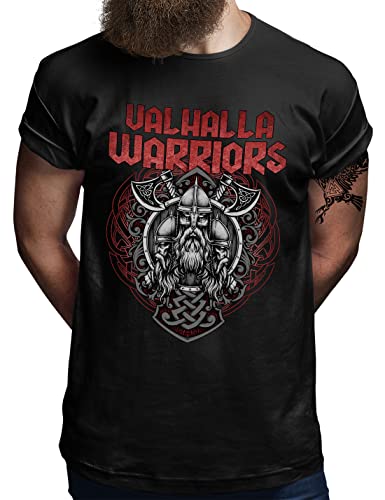 T-Shirt Viking Berserker Valhalla Warriors Homme Rune Odin Noir