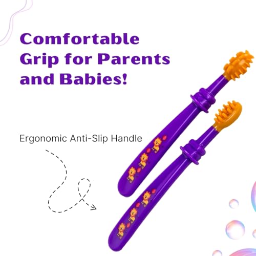 Image of Adore Toothsie Baby Toothbrush |Oral Kit with Soft Chewable Bristle Beginner Brushing | Silicone Toothbrush for Toddler Kids (2Pcs) (Purple, Standerd)
