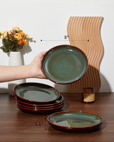 Image of Ceramic Dinner Plates Set of 6, 8inch Salad, Dessert Plates Dishes | Reactive Glaze Stoneware Dish Set, Dinner Plate for Dessert, Salad, Appetizer, Microwave & Dishwasher Safe, Scratch Resistant