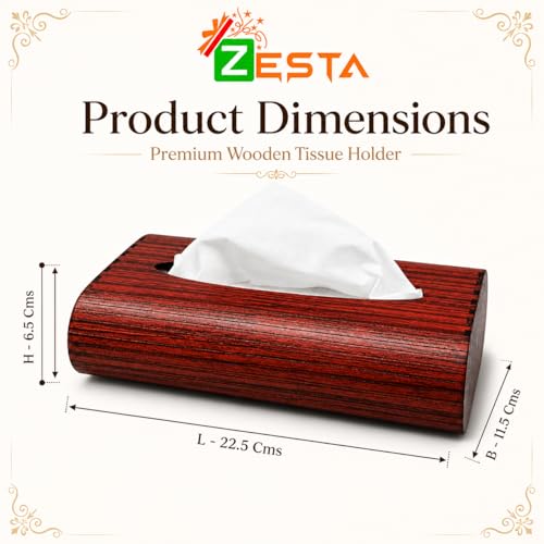 Image of Zesta Wooden Tissue Holder Dining Table Decor | Napkin Stand Kitchen Countertop | Paper Dispenser Case Car Interior | Decorative Wooden Artifact Home Accessory Organizer (Cherry Wood)