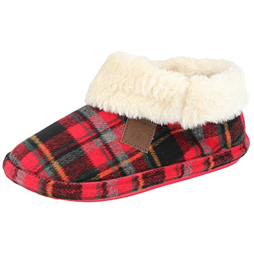 Jo & Joe Chaussons chauds en cuir de mouton pour femme avec col en fourrure de mouton et doublure en polaire Taille 4-48 - Multicolore - Rouge écossais, 39 EU