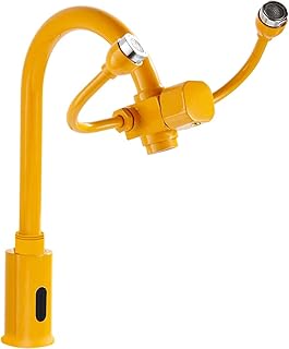 Estación lavaojos de emergencia, boquillas de pulverización doble con detección automática de 30 cm, kit de lavado de ojos para lavarse los ojos y la cara con ducha (color: amarillo) (amarillo)